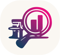 icona per analisi - lente-di ingrandimento che visualizza un grafico con sfondo colorato