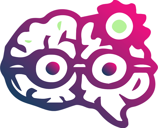 immagine astratta di un cervello con gli occhiali e un ingranaggio